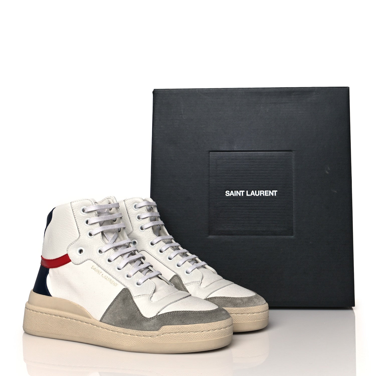 Saint Laurent Suede Canvas SL24 Mid Top Sneakers 38.5 White Grey Black 10 of 10