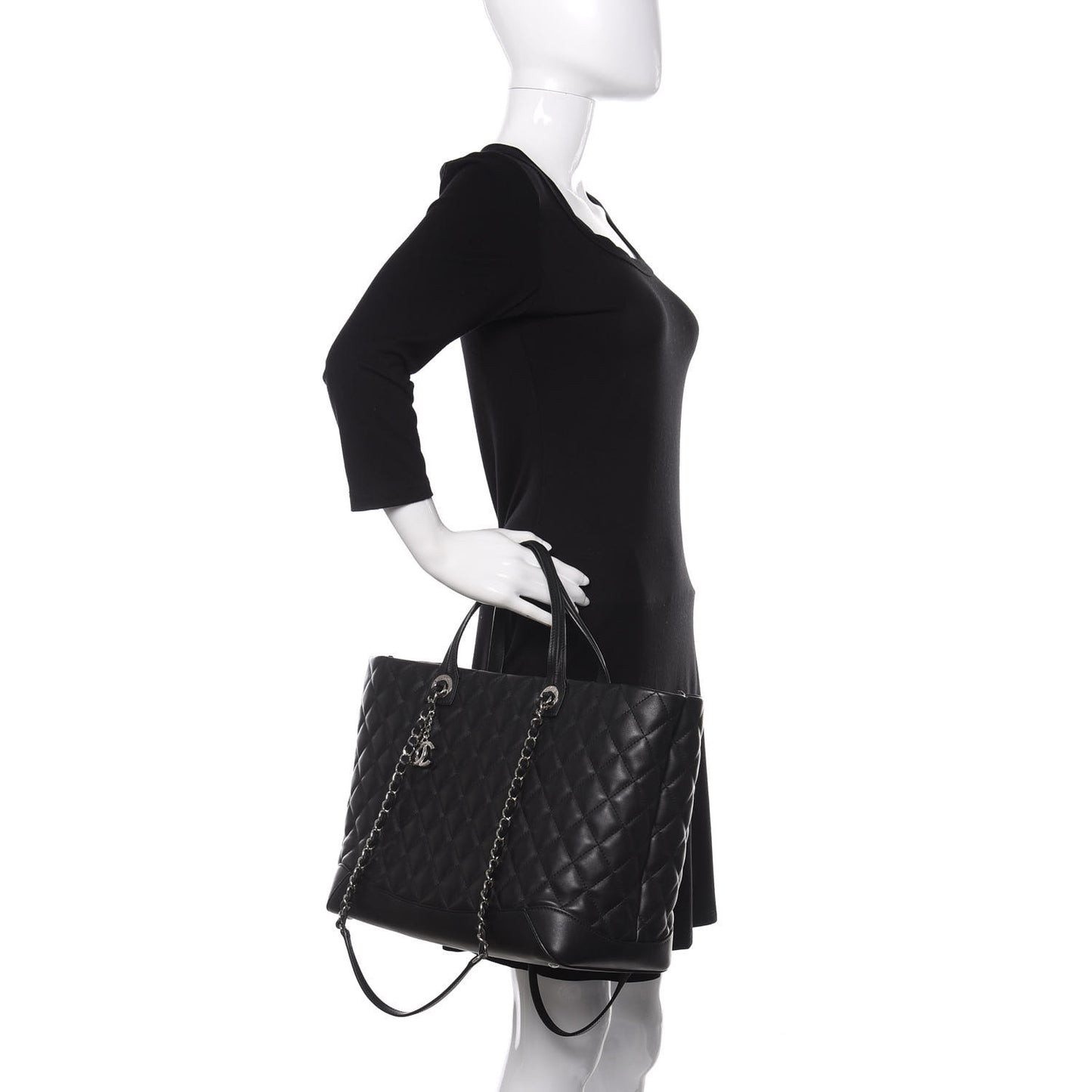 Calfskin Quilted Large Easy Shopping Tote Black