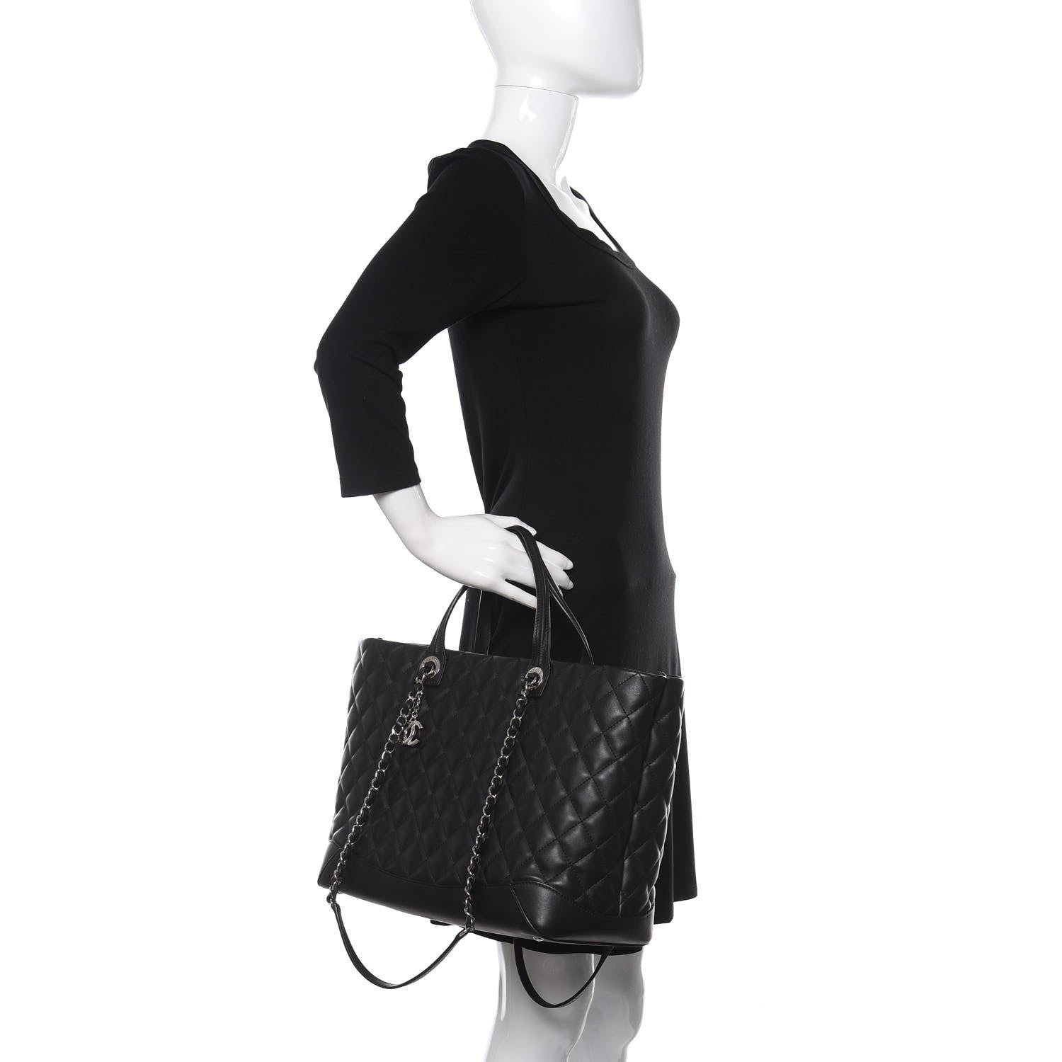 Chanel Calfskin Quilted Large Easy Shopping Tote Black 3 of 11