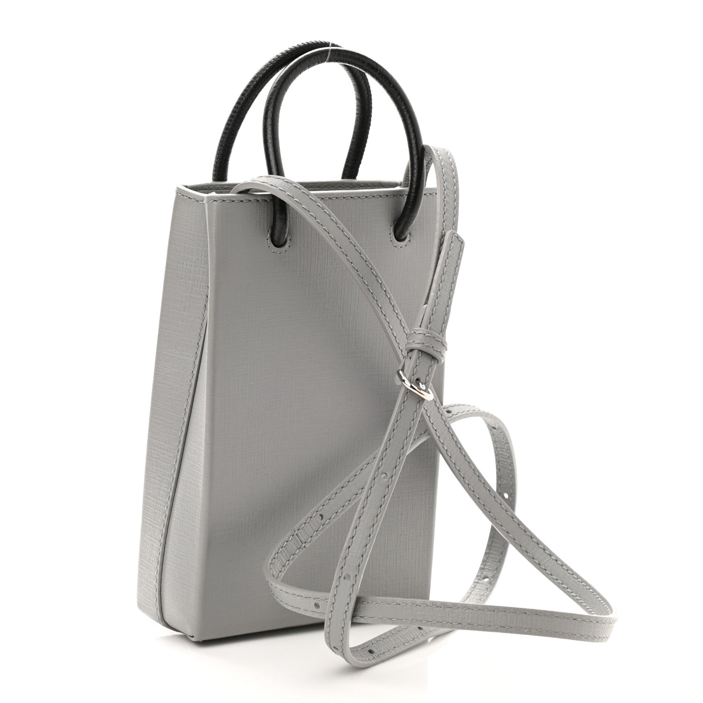 Squared Calfskin Logo Shopping Phone Holder Bag Balenciaga Grey