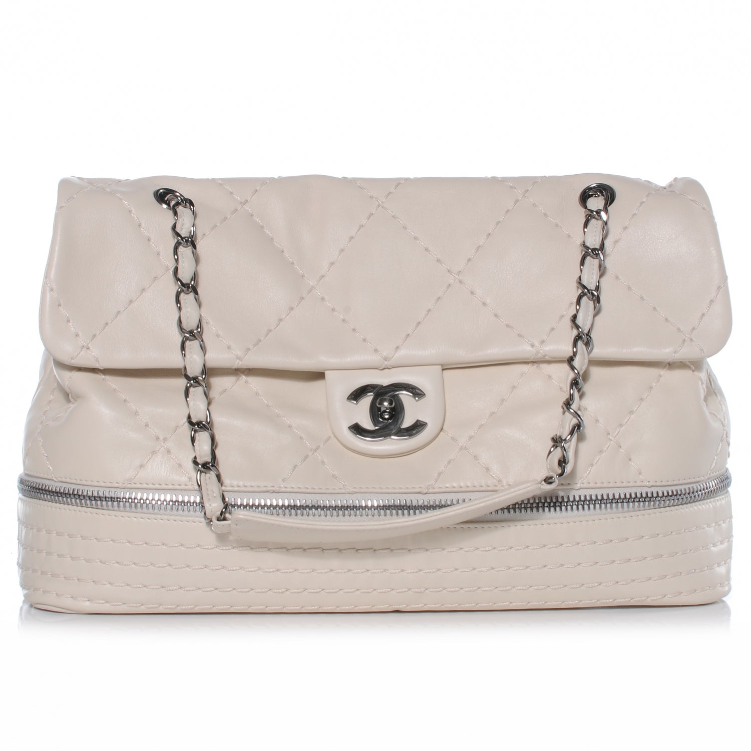 Chanel Calfskin Stitched Large Expandable Flap Bag White 1 of 7