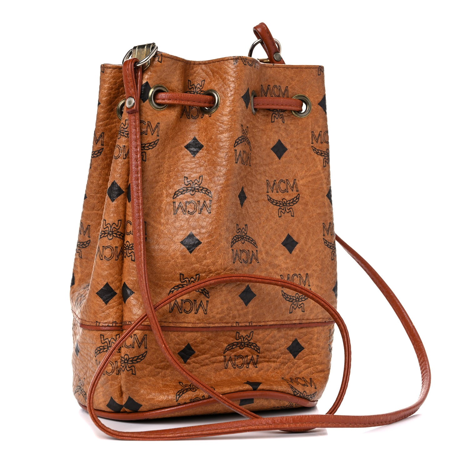MCM Visetos Drawstring Bucket Bag Cognac 3 of 15