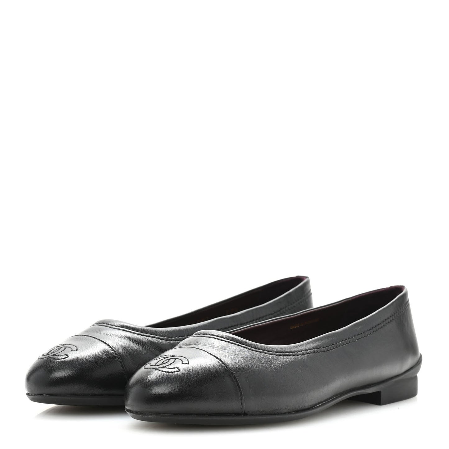 Lambskin Cap Toe CC Uniform Ballerina Flats 37.5 Black