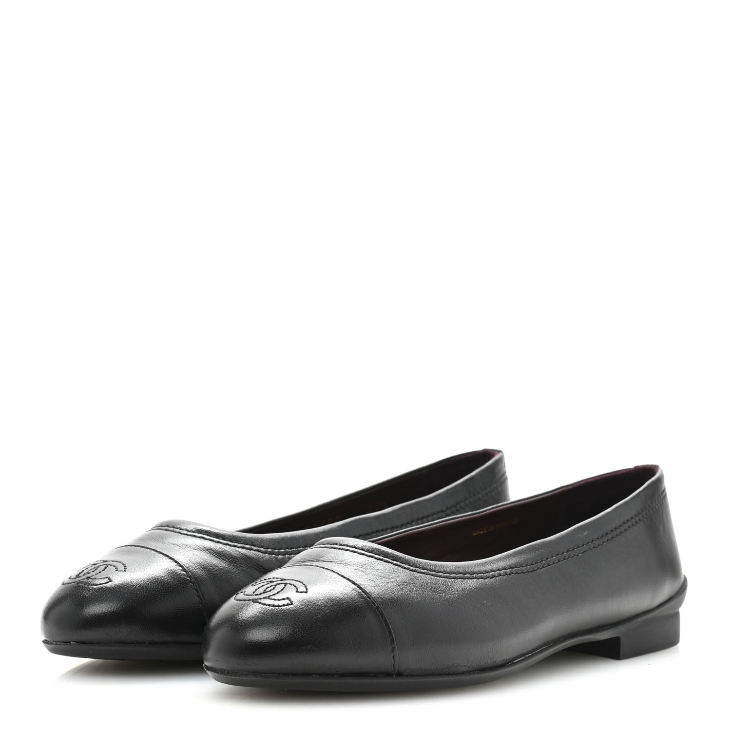 Chanel Lambskin Cap Toe CC Uniform Ballerina Flats 37.5 Black 4 of 9