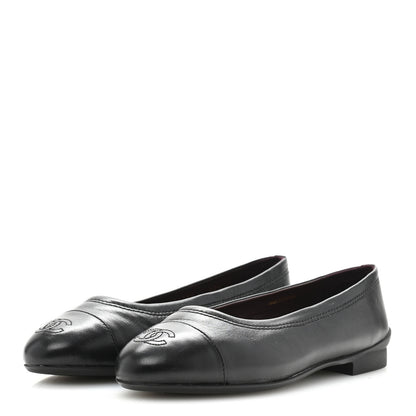 Chanel Lambskin Cap Toe CC Uniform Ballerina Flats 37.5 Black 4 of 9