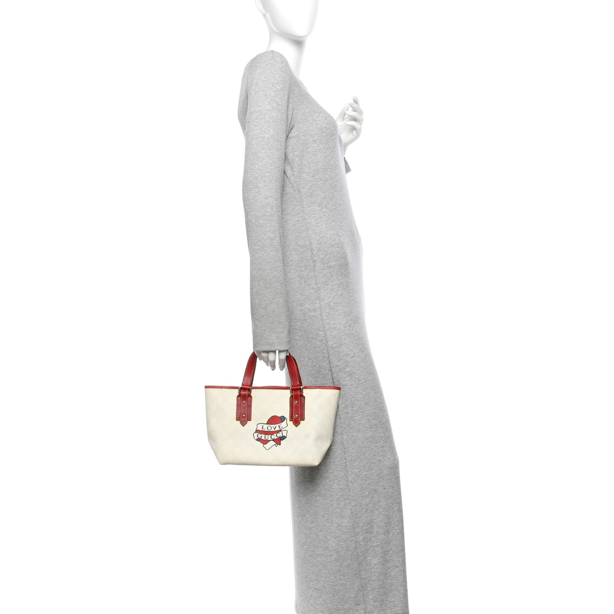 Gucci GG Plus Monogram Small Jolicoeur Tattoo Heart Tote Off White Red 2 of 14