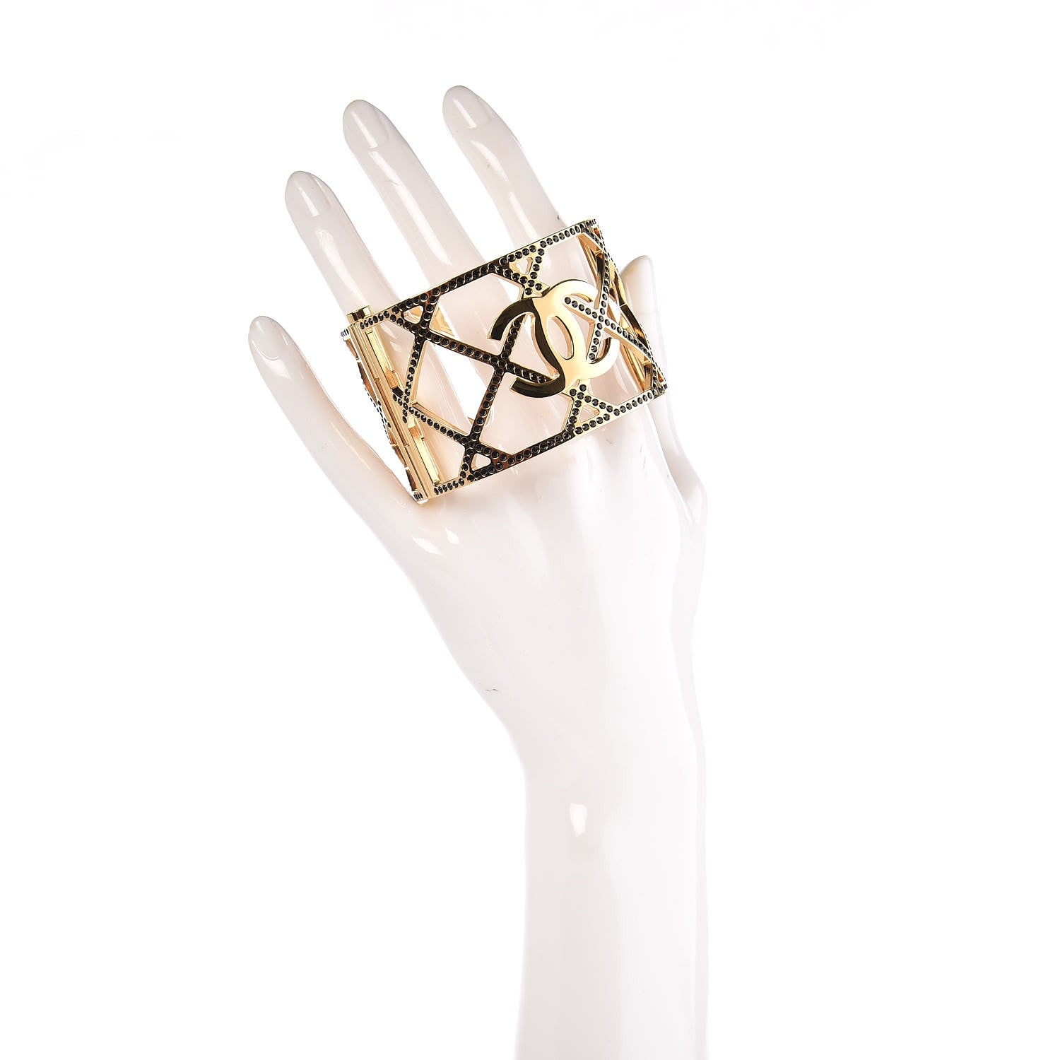 Chanel Crystal CC Cuff Bracelet Black Gold 2 of 5