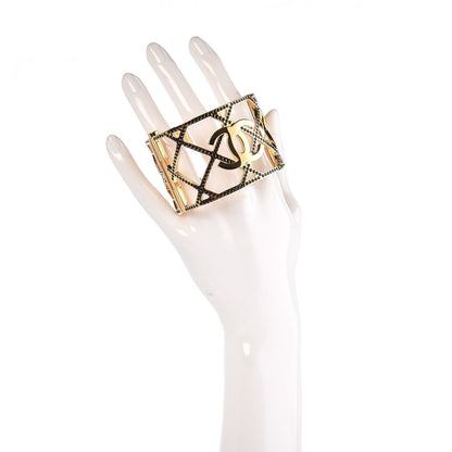 Chanel Crystal CC Cuff Bracelet Black Gold 2 of 5