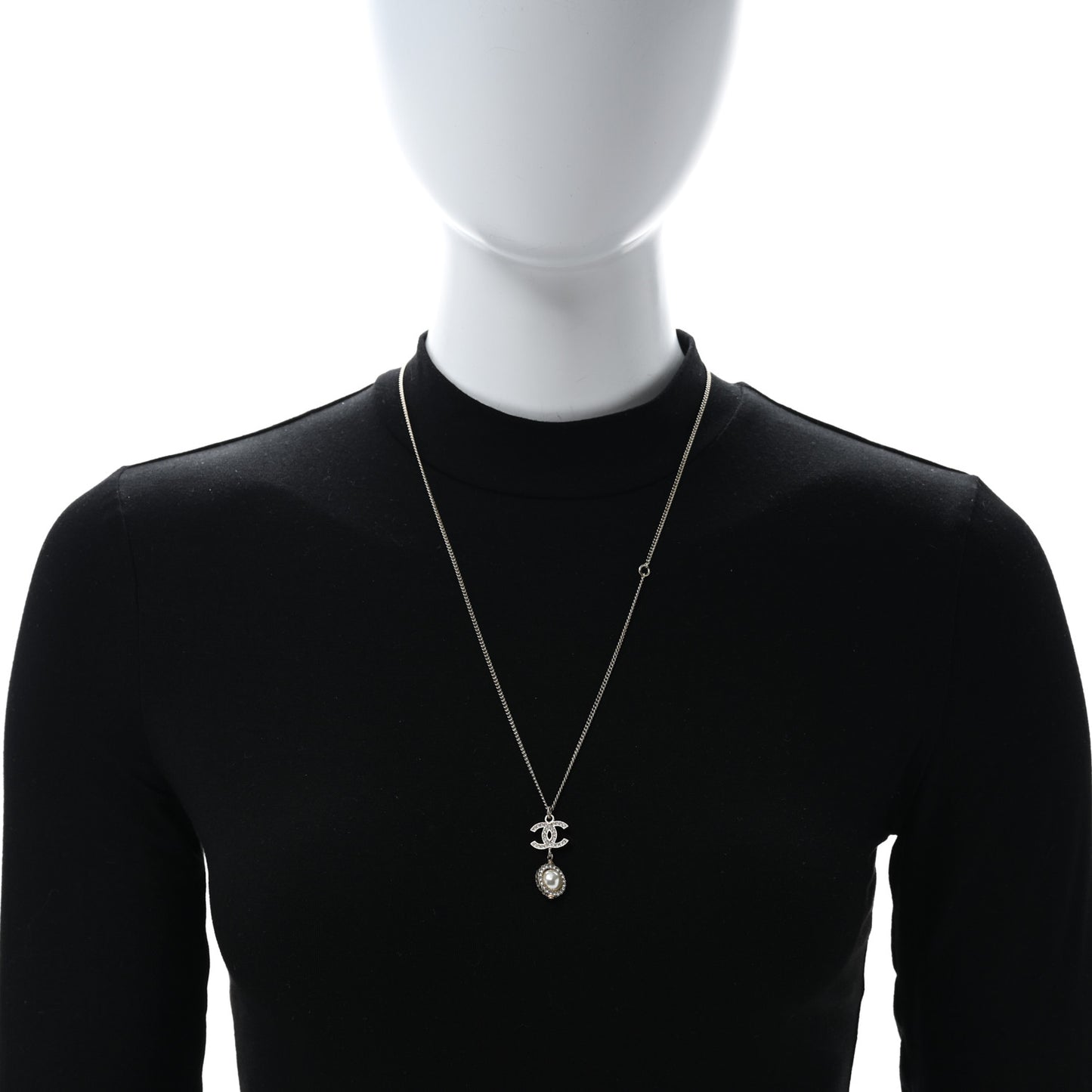 Crystal Pearl CC Lace Camellia Necklace Silver