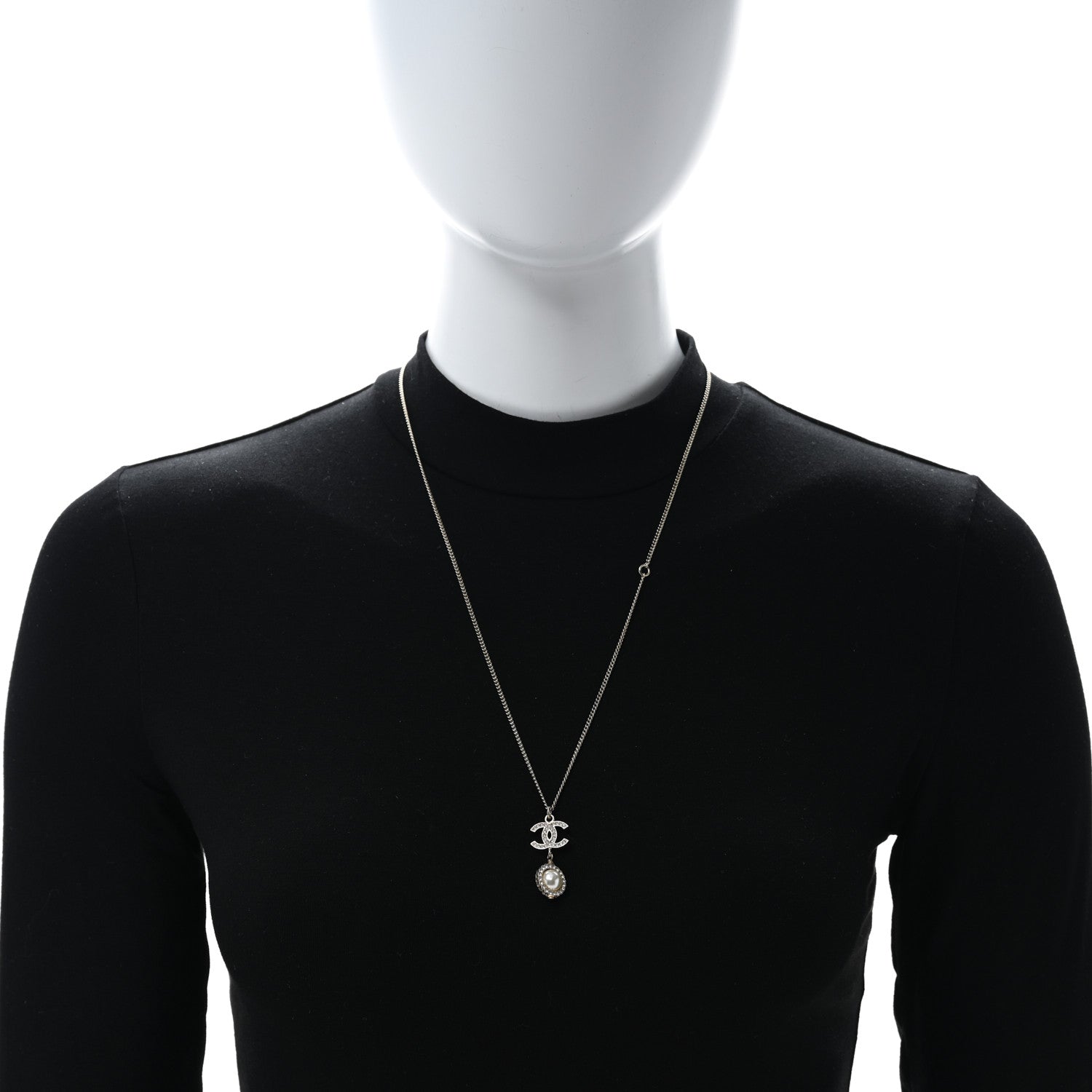 Chanel Crystal Pearl CC Lace Camellia Necklace Silver 3 of 4
