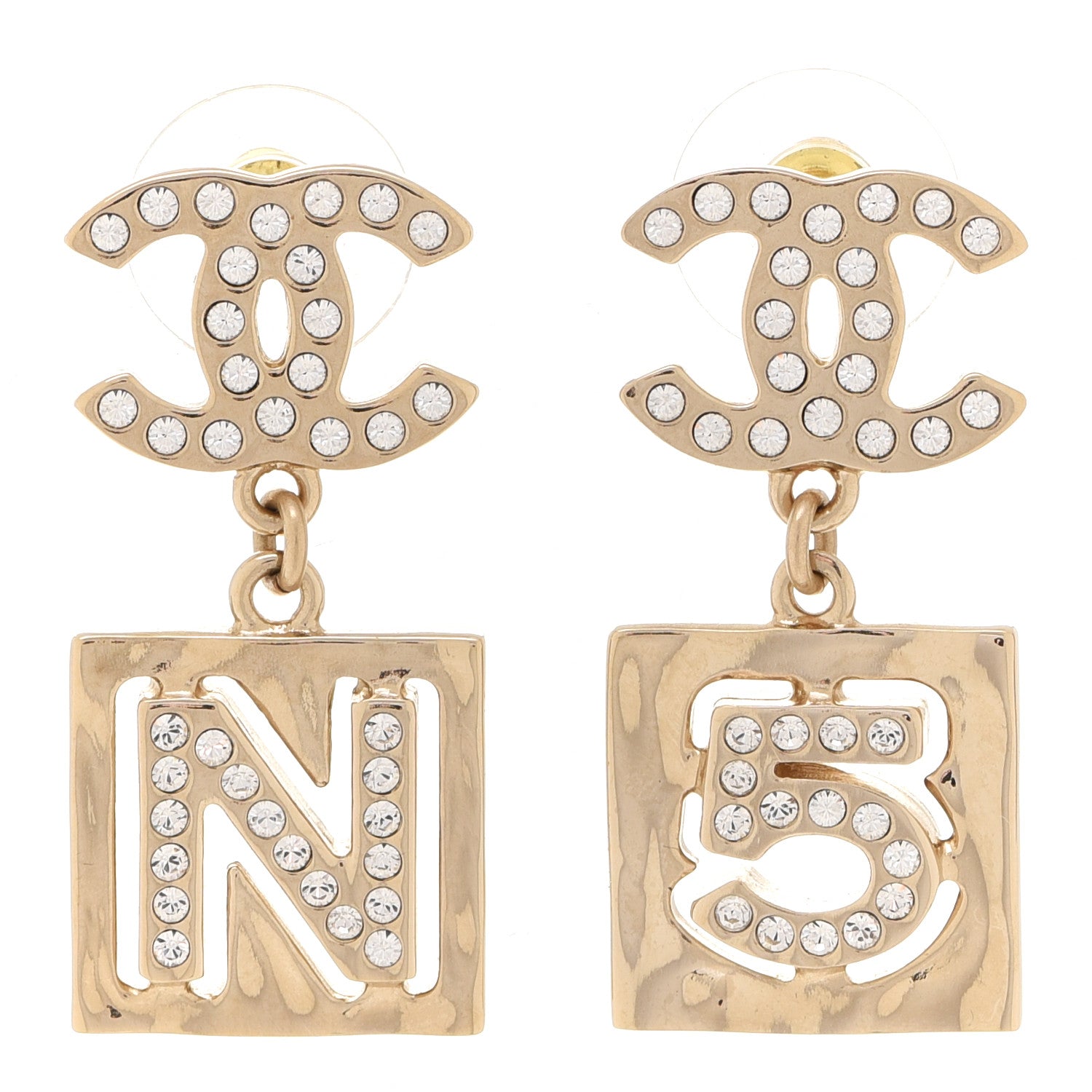 Chanel Crystal CC No 5 Drop Earrings Gold 1 of 5