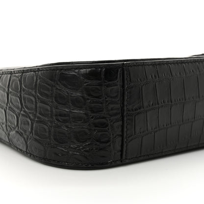 Saint Laurent Calfskin Crocodile Embossed Le 5 A 7 Hobo Black 9 of 11