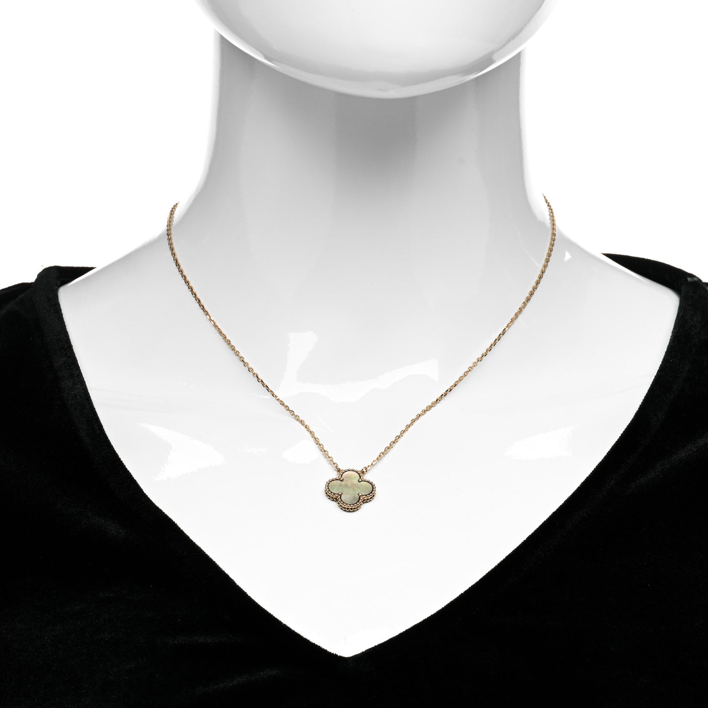 18K Rose Gold Gray Mother of Pearl Vintage Alhambra Pendant Necklace