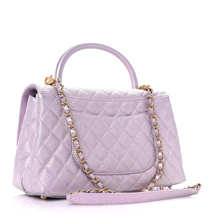 Chanel Metallic Caviar Quilted Small Coco Handle Flap Light Pink 3 of 11