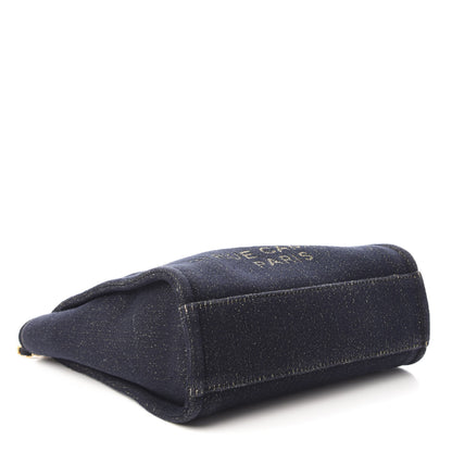 Chanel Lurex Canvas Mini Deauville Tote Navy Blue Gold 4 of 11