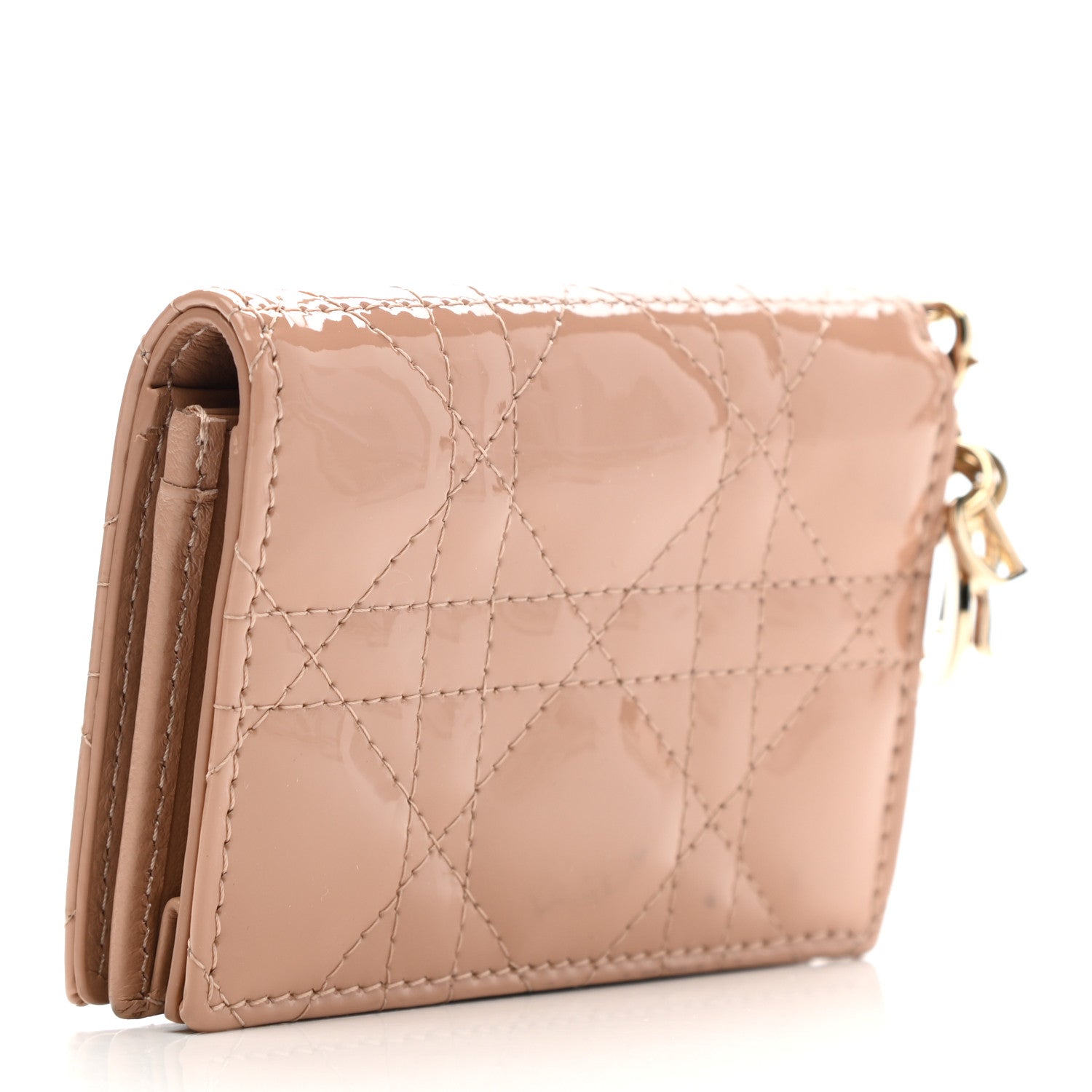 Christian Dior Patent Cannage Small Lady Dior Flap Card Holder Rose De Vents 3 of 6