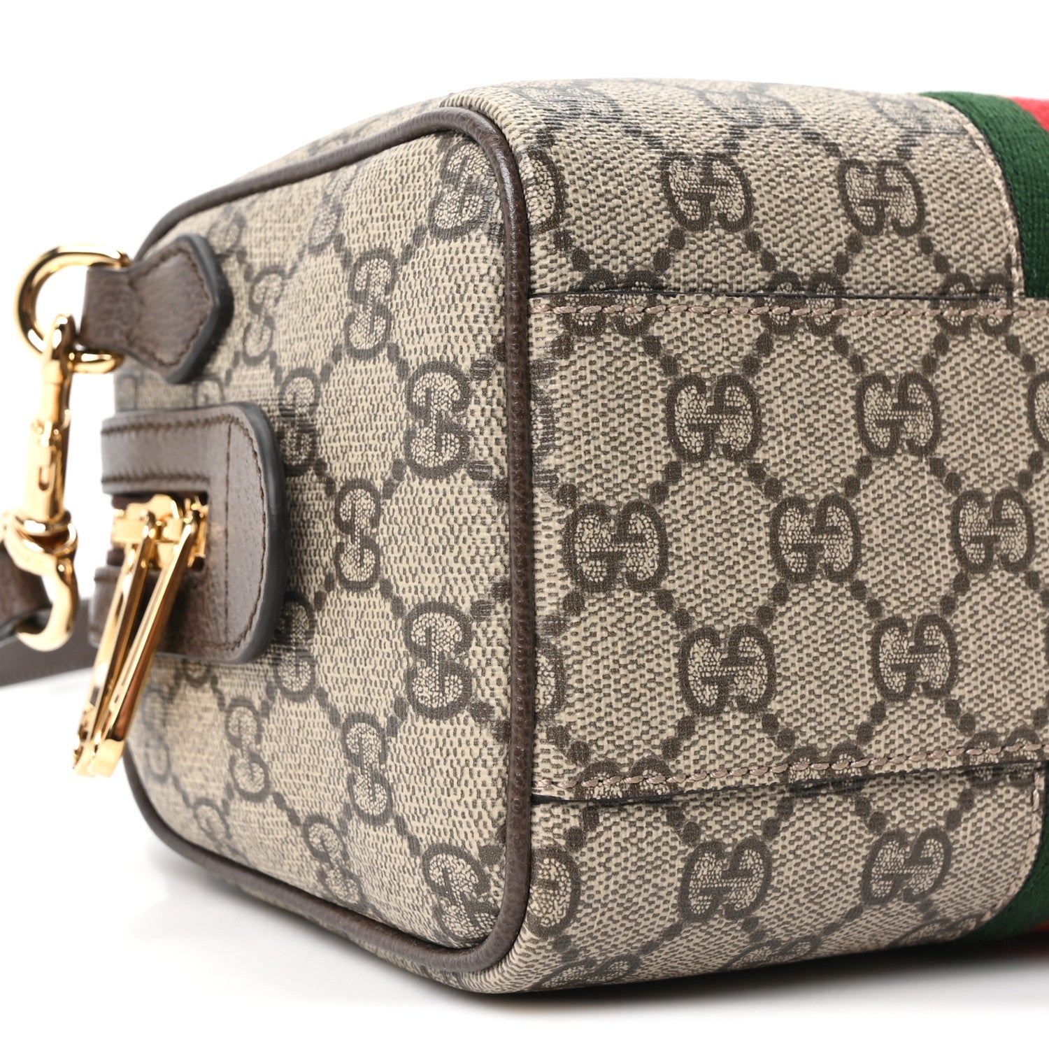Gucci GG Supreme Monogram Textured Dollar Calfskin Web Mini Ophidia Top Handle Bag Beige Ebony New Acero 9 of 11
