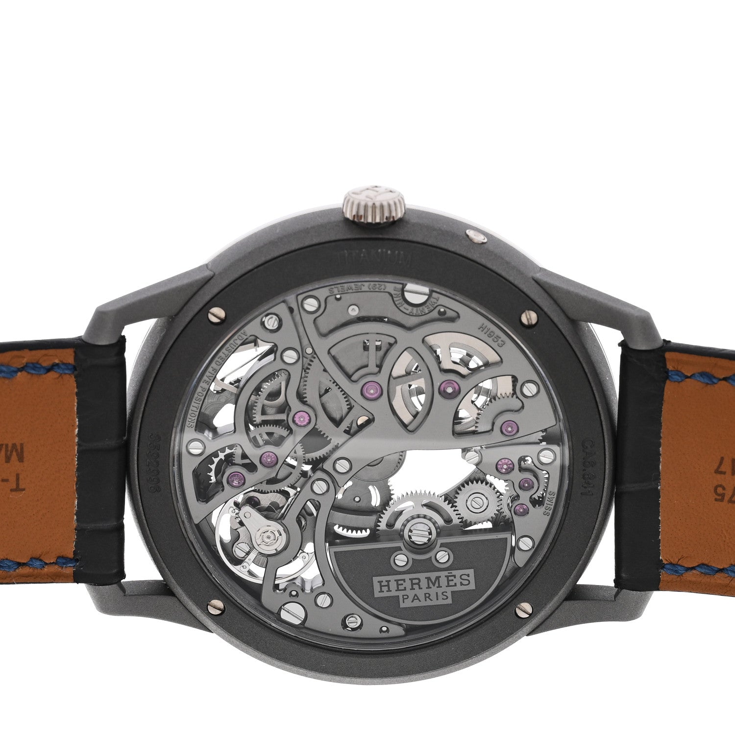 Hermes Platinum Titanium Alligator 39.5mm Slim d'Hermes Squelette Lune Automatic Watch Graphite 4 of 5