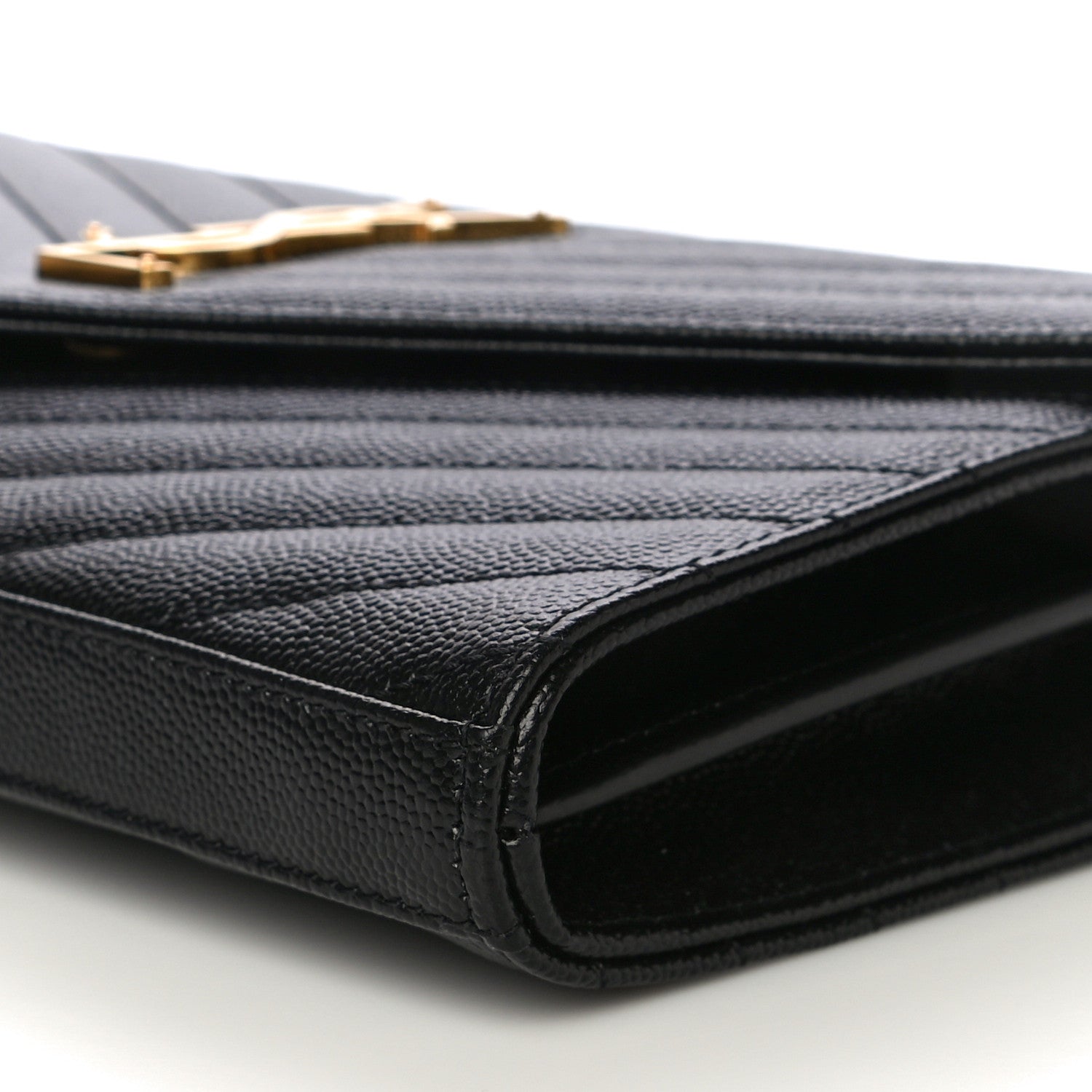 Saint Laurent Grain De Poudre Matelasse Chevron Medium Monogram Chain Wallet Black 9 of 9