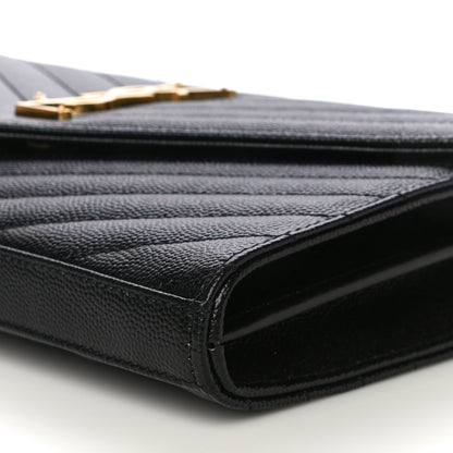 Saint Laurent Grain De Poudre Matelasse Chevron Medium Monogram Chain Wallet Black 9 of 9