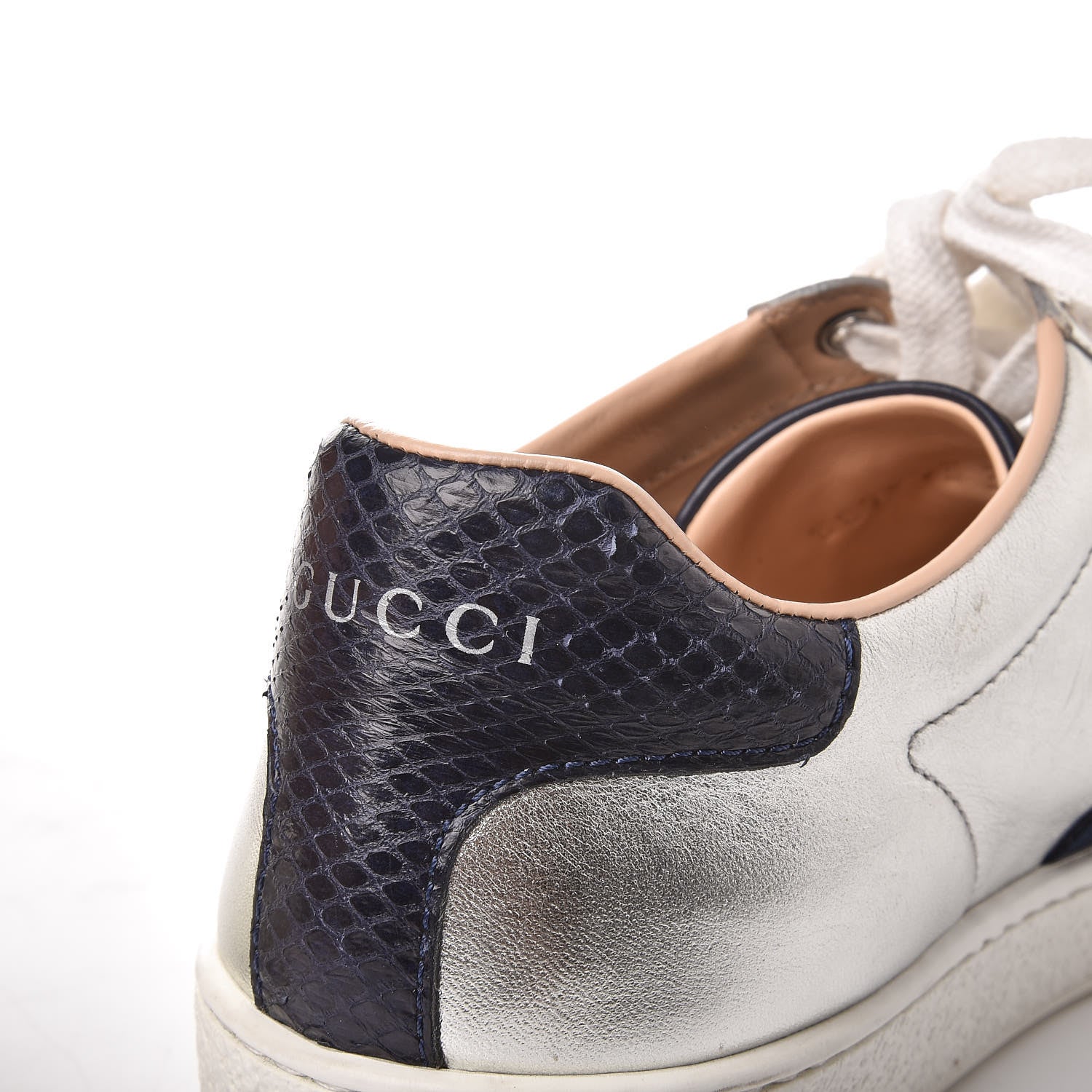 Gucci Metallic Nappa Silk Ayers Web Womens Ace Sneakers 37 Silver 15 of 16