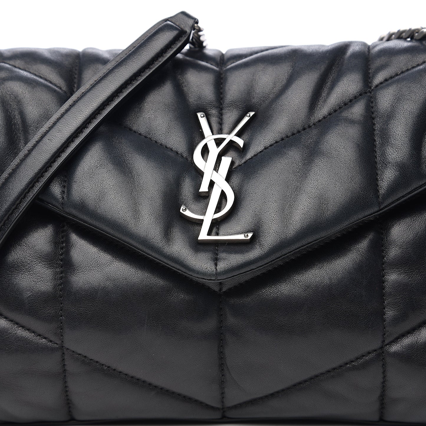 Lambskin Quilted Small Loulou Puffer Monogram Chain Satchel Black