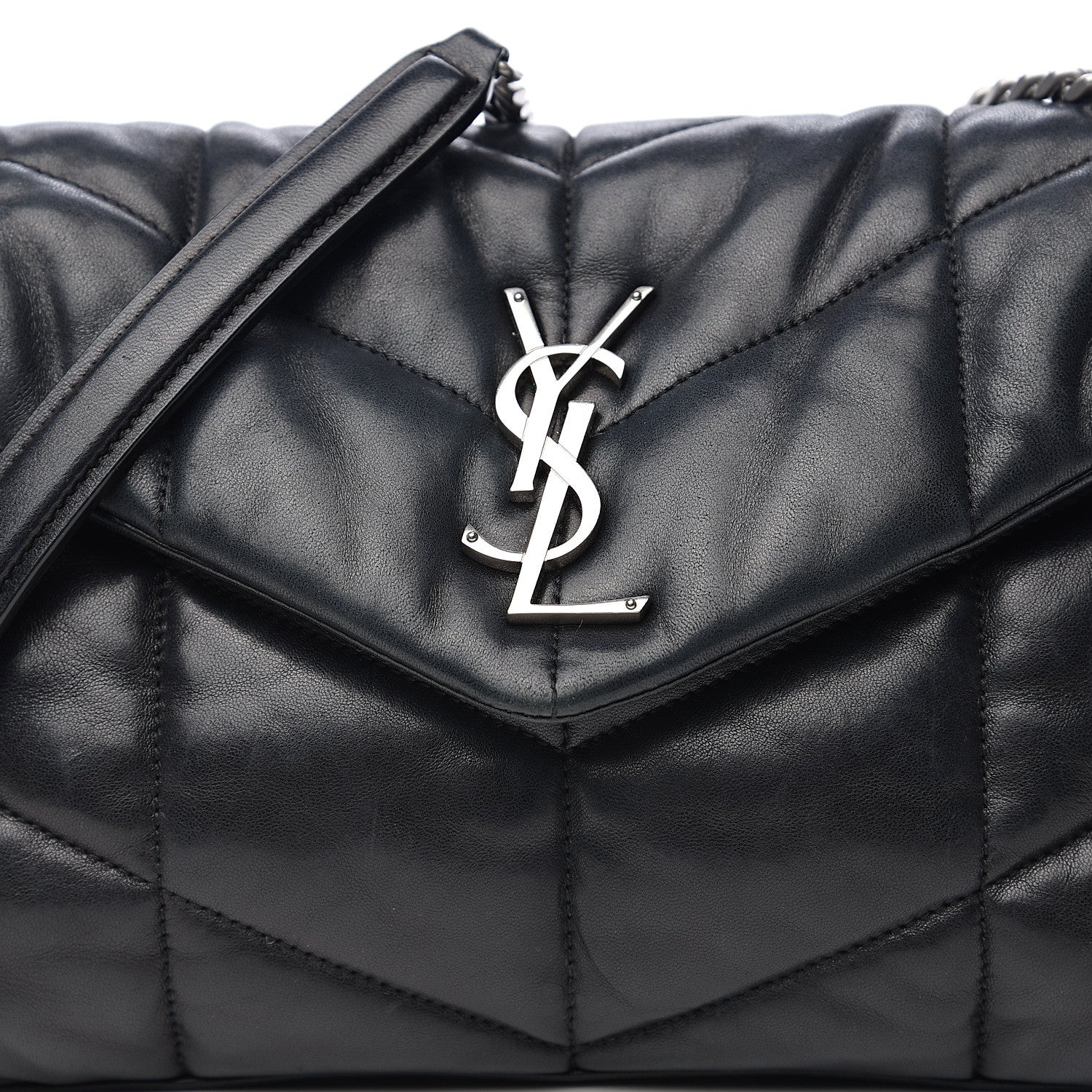 Saint Laurent Lambskin Quilted Small Loulou Puffer Monogram Chain Satchel Black 7 of 9