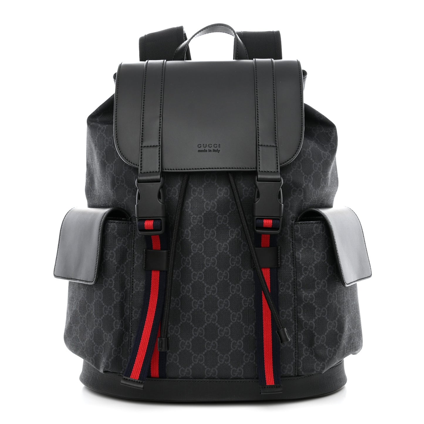 Soft GG Supreme Monogram Calfskin Web Double Buckle Backpack Black
