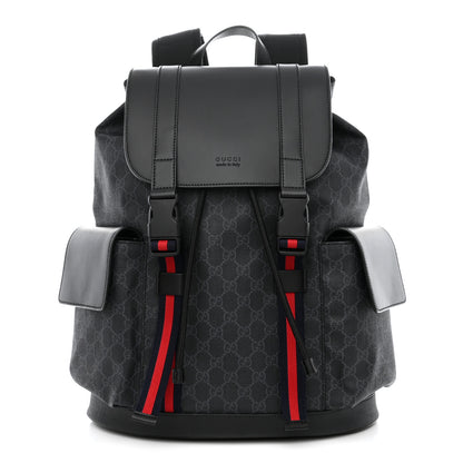 Gucci Soft GG Supreme Monogram Calfskin Web Double Buckle Backpack Black 1 of 10