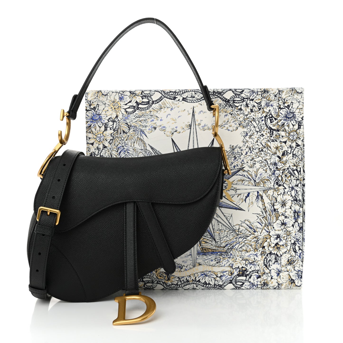 Grained Calfskin Saddle Bag With Strap Black