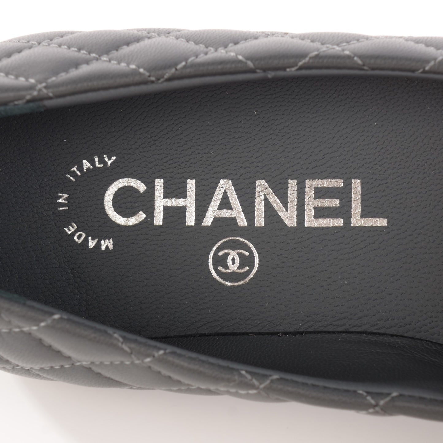 Lambskin Quilted Cap Toe Ballerina Flats 36 Charcoal Black