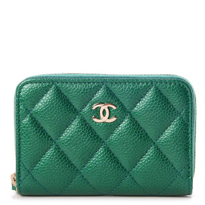 Chanel Metallic Caviar Quilted Zip Coin Purse Green 1 of 8