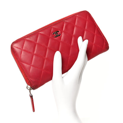 Chanel Lambskin Quilted Large Gusset Zip Around Wallet Red 2 of 19