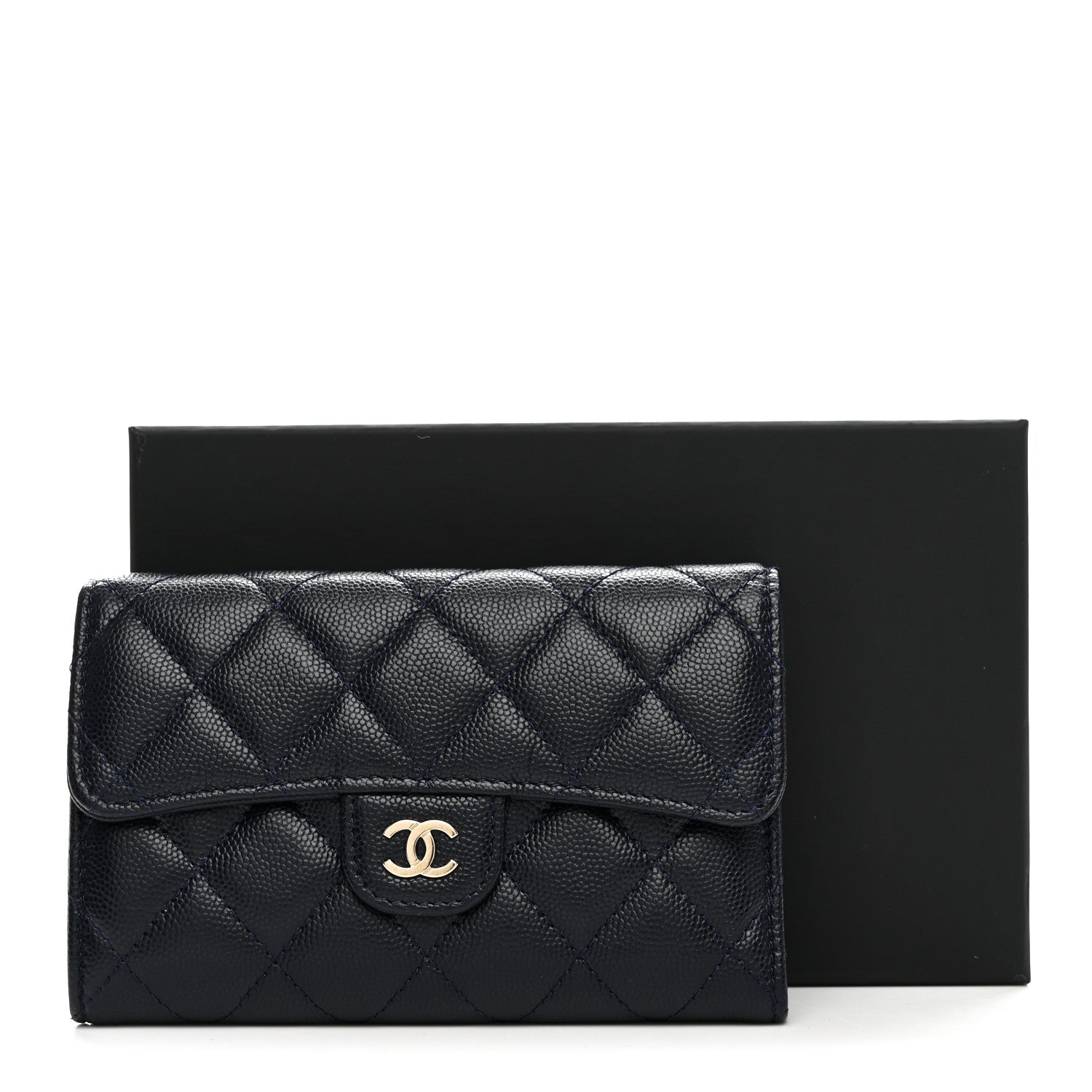 Chanel Caviar Quilted Medium Flap Wallet Dark Blue 8 of 8