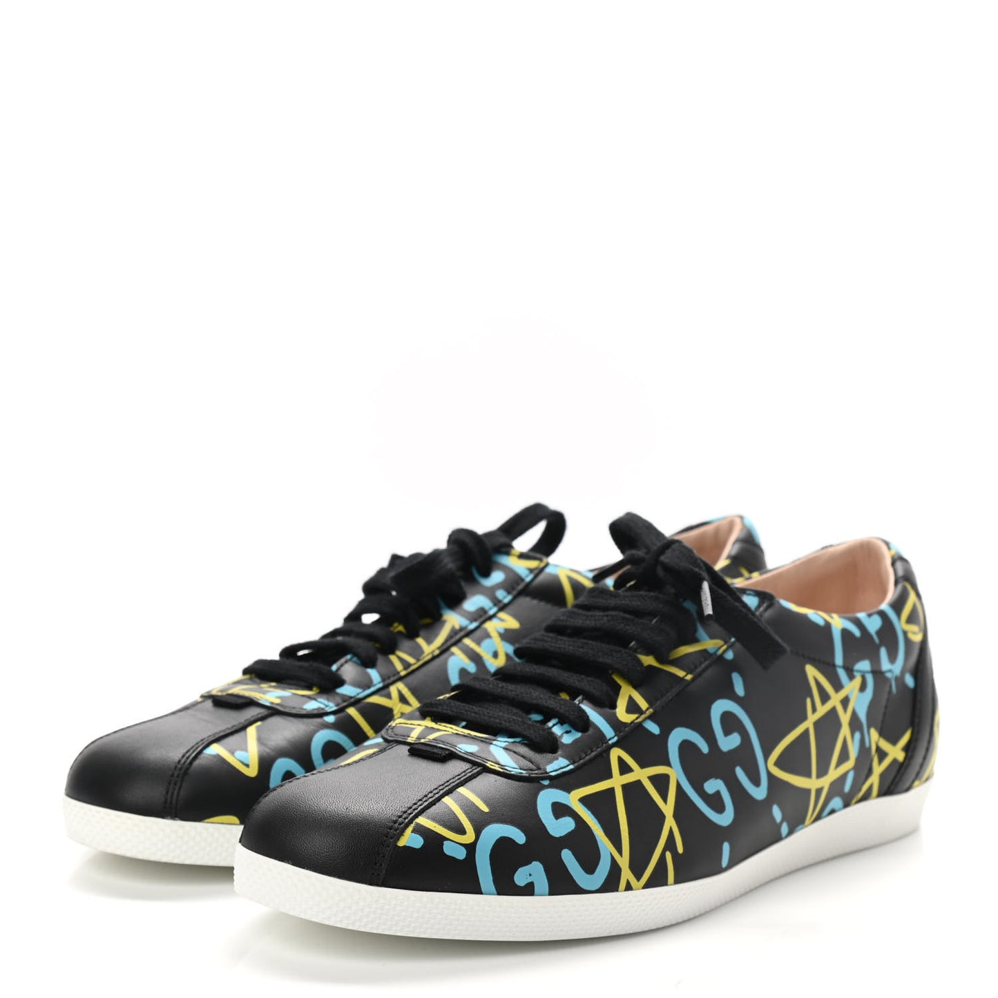Calfskin GucciGhost Print Womens Low Top Sneakers 40 Black New Acquamarine