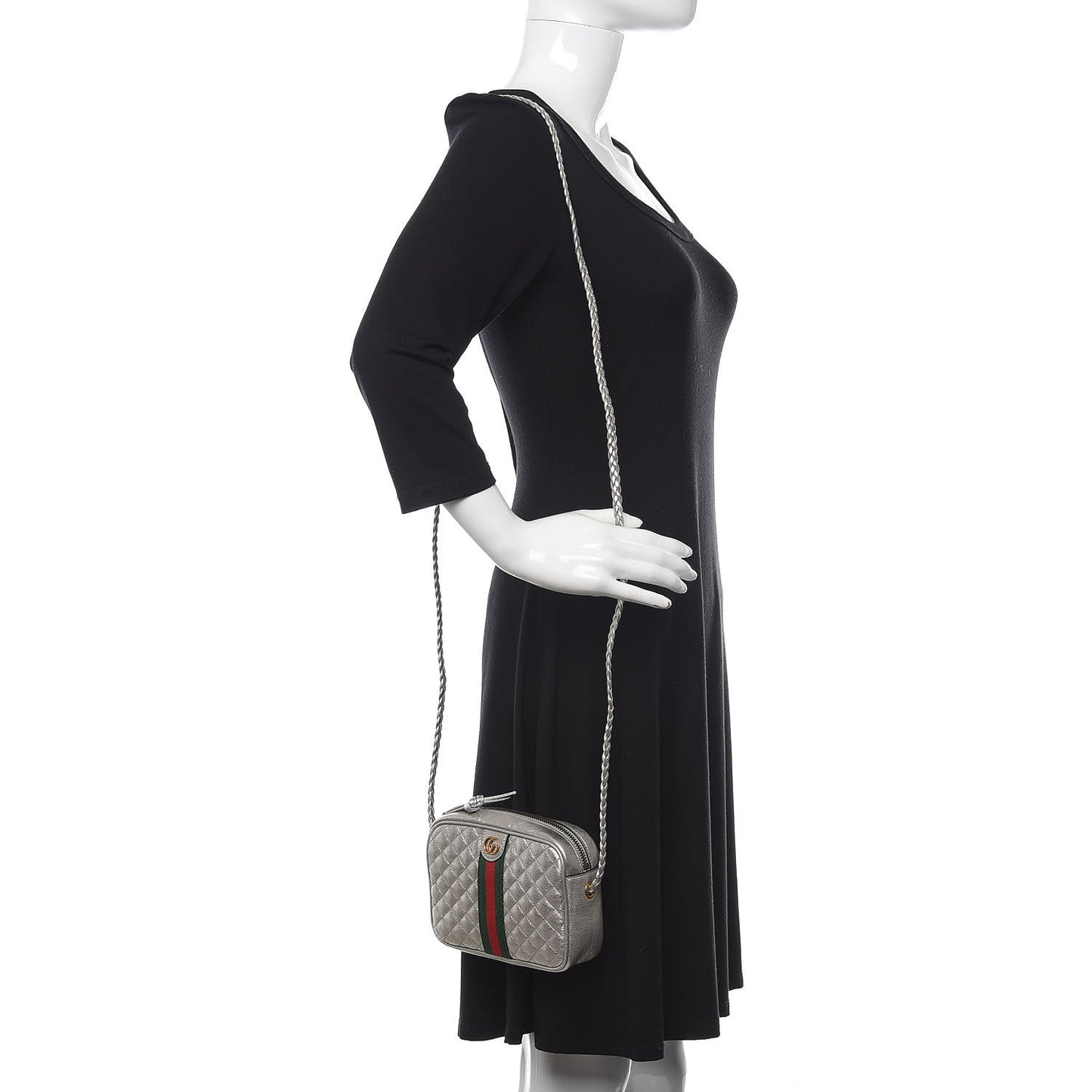 Laminated Nappa Web Trapuntata Mini GG Shoulder Bag Argento