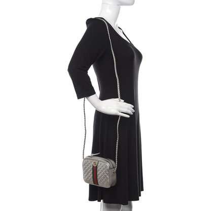 Gucci Laminated Nappa Web Trapuntata Mini GG Shoulder Bag Argento 2 of 8