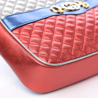 Gucci Laminated Nappa Trapuntata Small Zumi Shoulder Bag Rosso Marine Argento 7 of 8