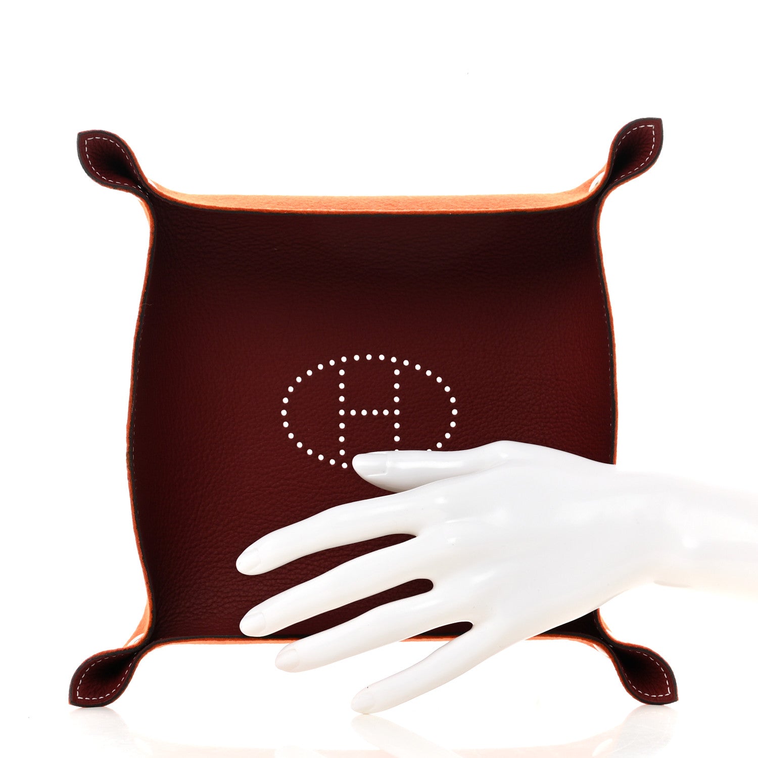 Hermes Taurillon Clemence Felt Bridge Mises et Relances Change Tray Orange Rouge H 2 of 6