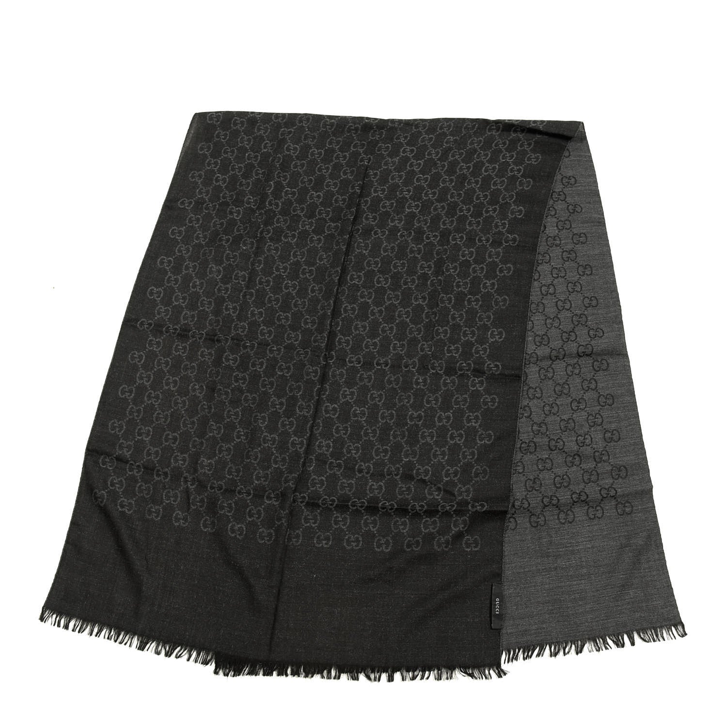 Gucci Wool Silk GG Monogram GGNat Scarf Anthracite 1 of 2