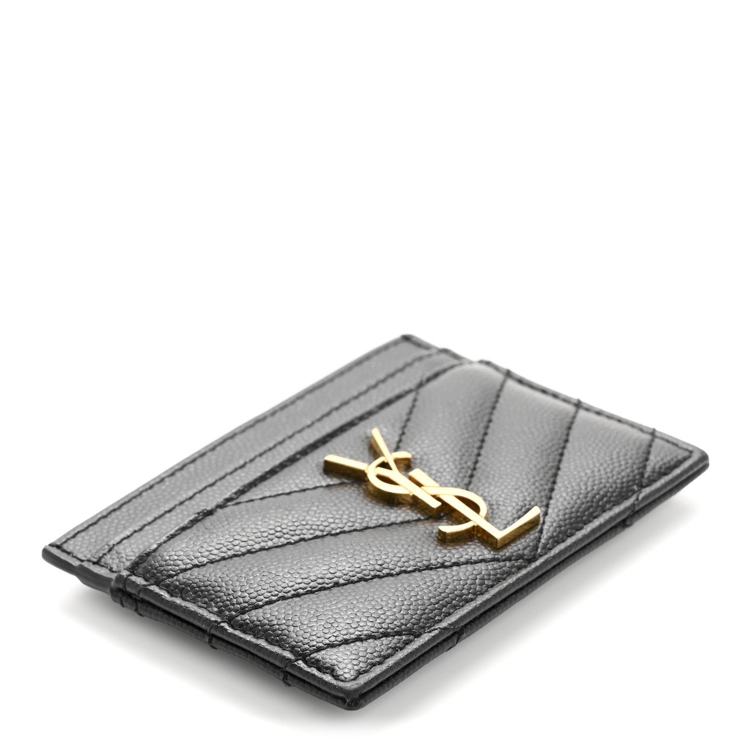 Saint Laurent Grain De Poudre Matelasse Chevron Monogram Credit Card Case Black 7 of 20