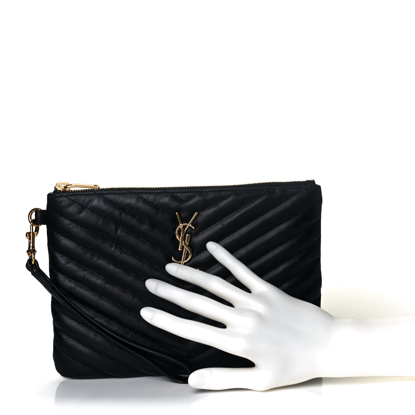Calfskin Matelasse Chevron Monogram A5 Wristlet Black