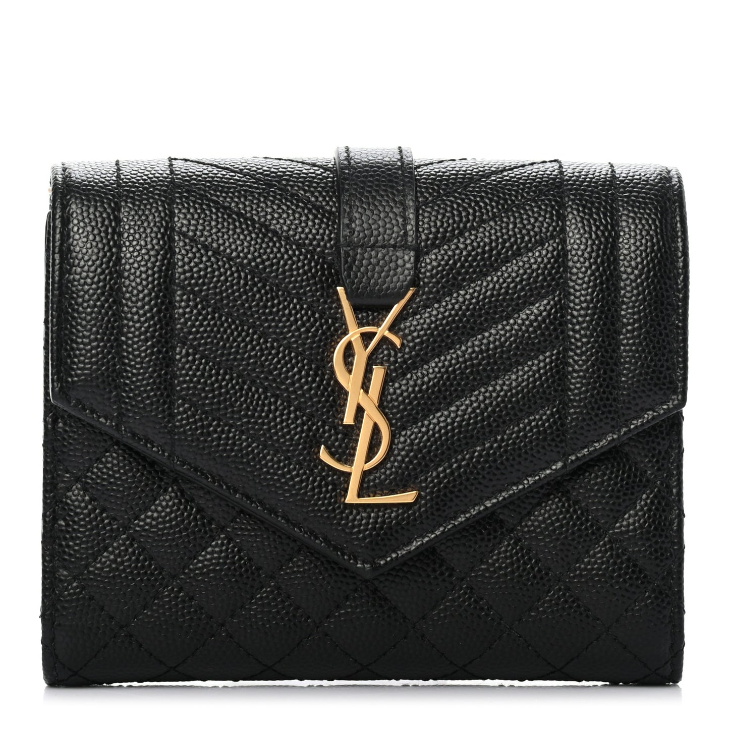Grain De Poudre Mixed Matelasse Triquilt Monogram Compact Tri Fold Wallet Black