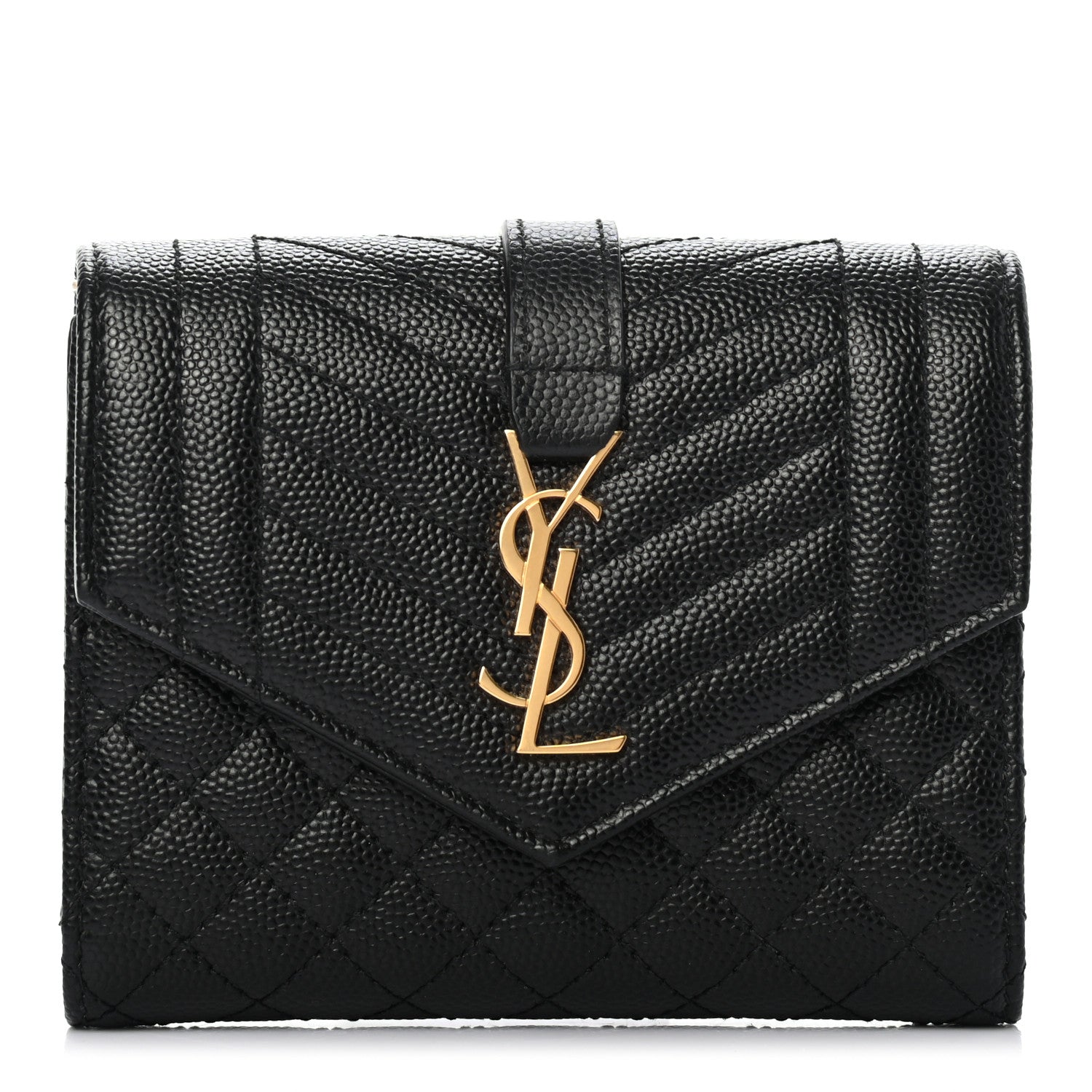 Saint Laurent Grain De Poudre Mixed Matelasse Triquilt Monogram Compact Tri Fold Wallet Black 1 of 7