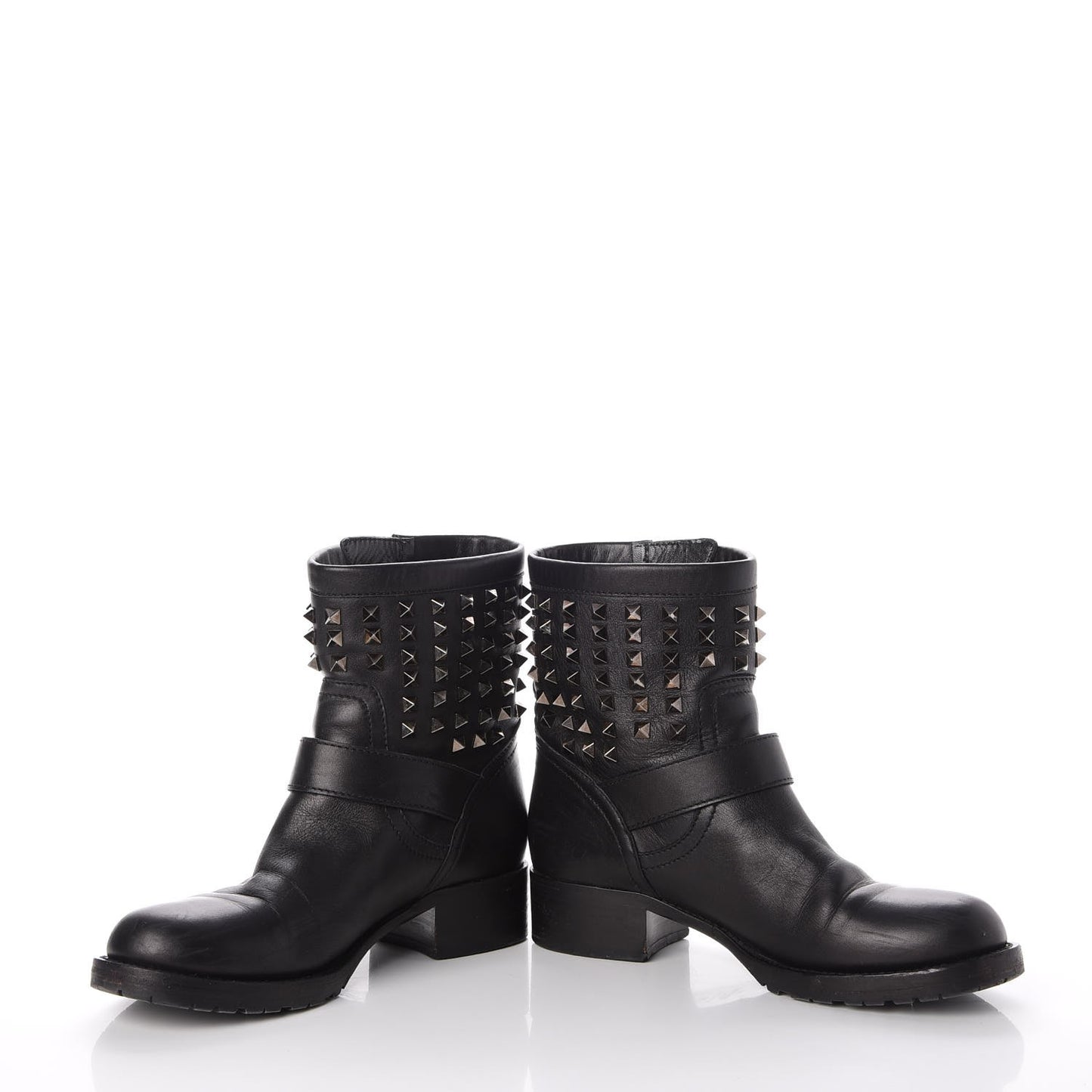 Calfskin Rockstud 30mm Biker Boots 38 Black