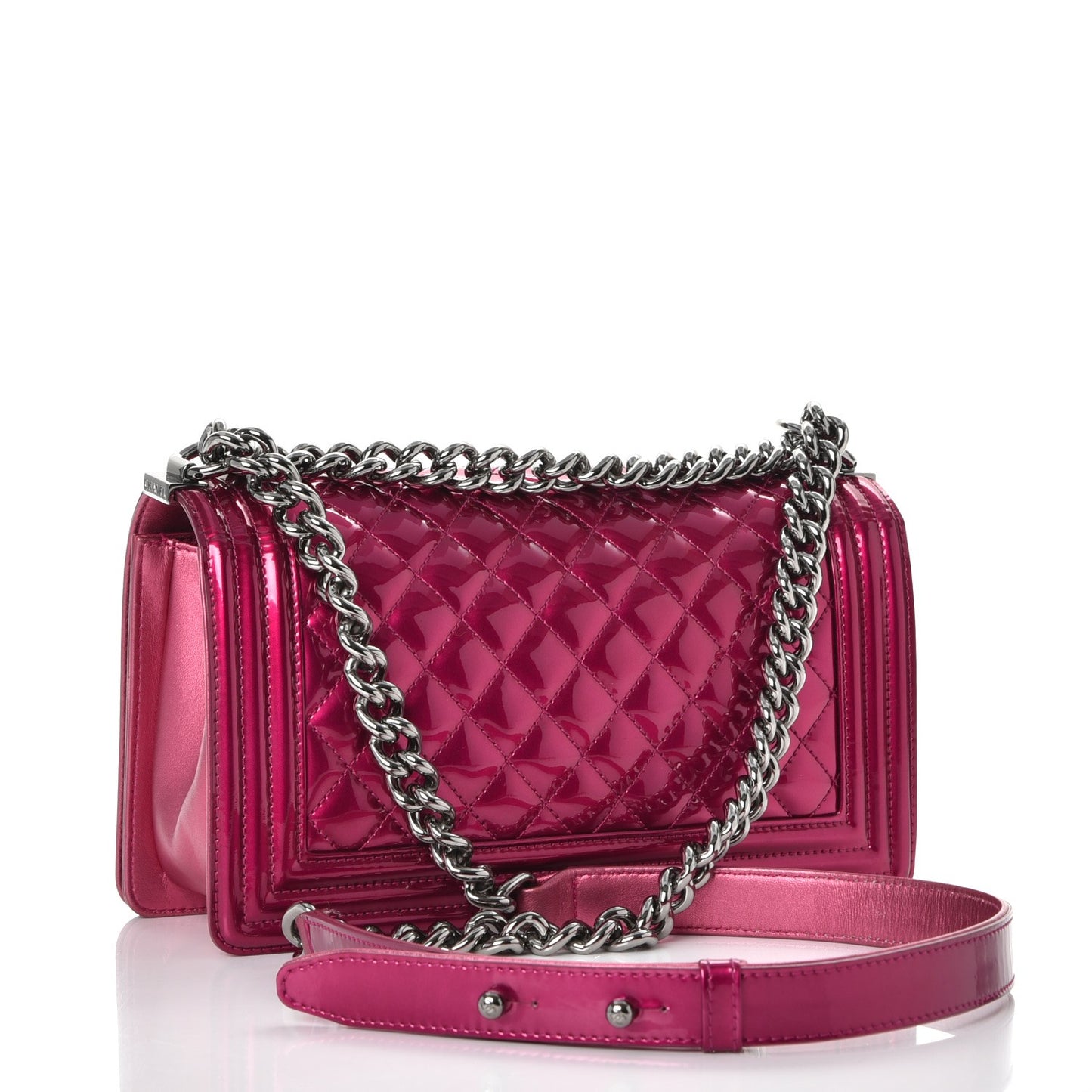 Metallic Patent Calfskin Quilted Medium Boy Flap Pink