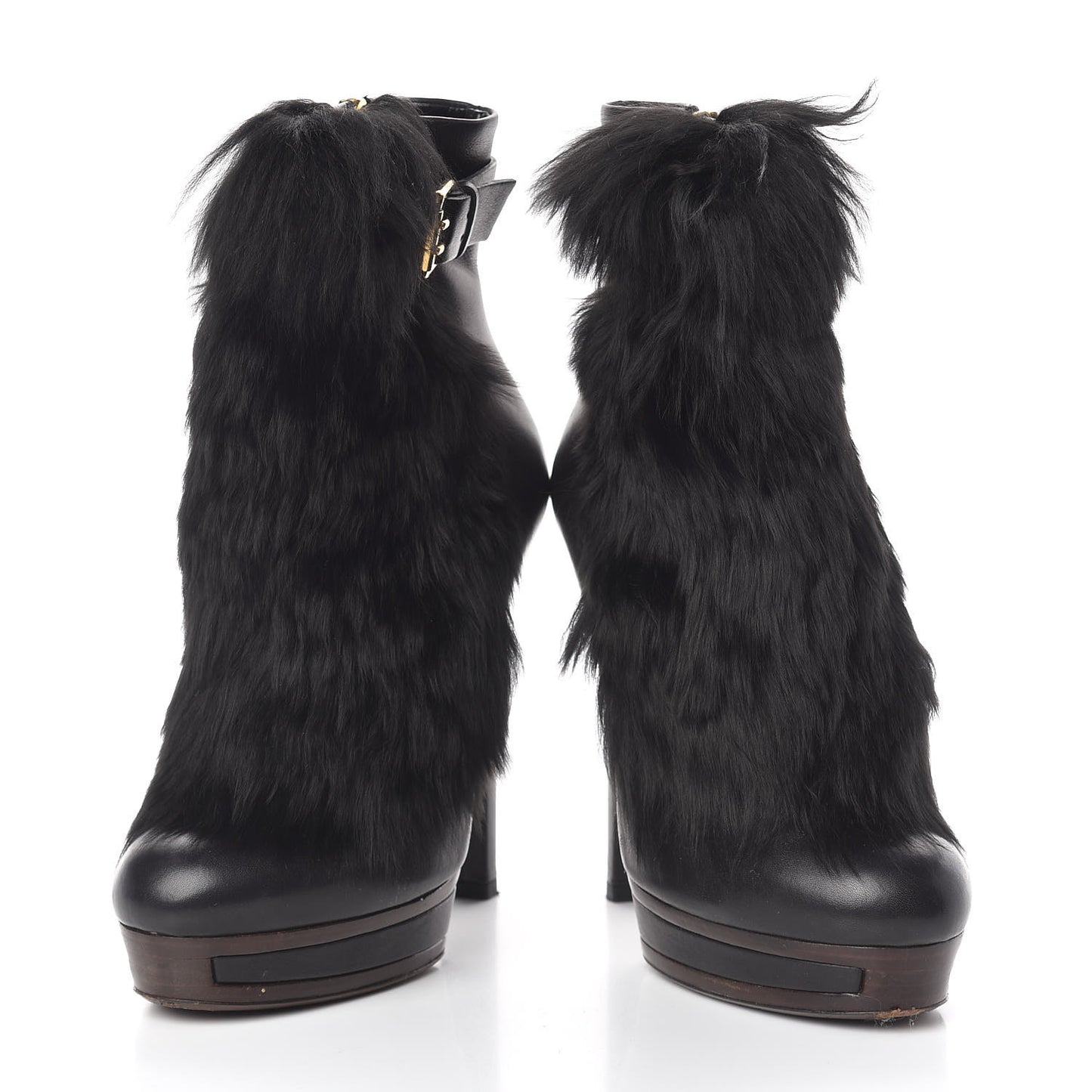 Alpaca Fur Lambskin Alyona Platform Ankle Boots 36 Black