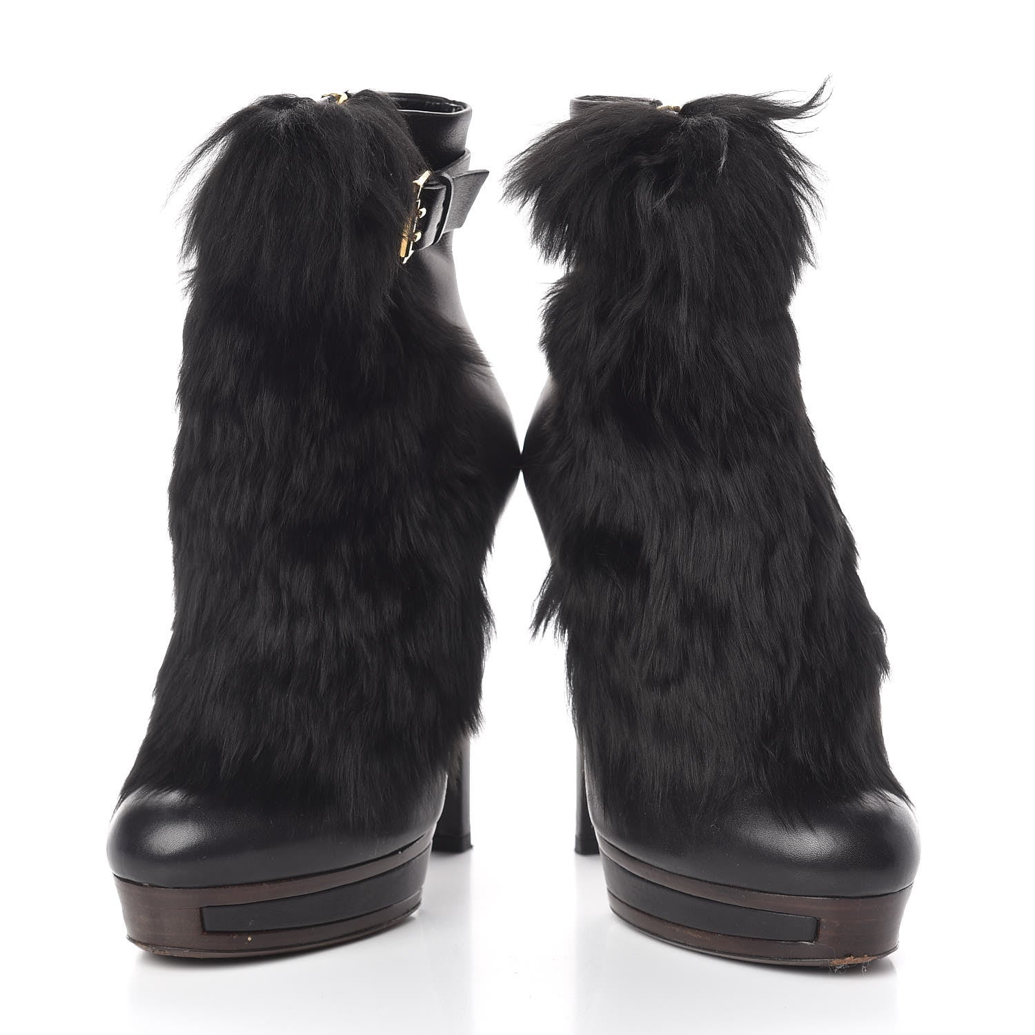 Gucci Alpaca Fur Lambskin Alyona Platform Ankle Boots 36 Black 6 of 15