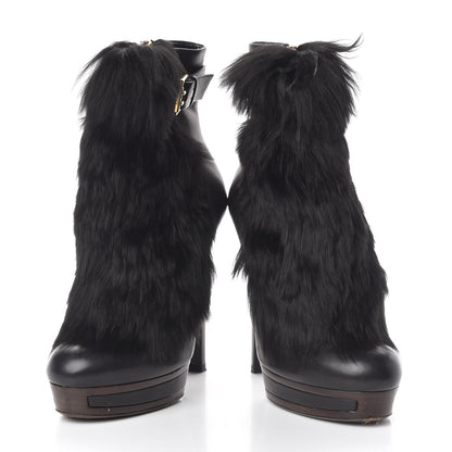 Gucci Alpaca Fur Lambskin Alyona Platform Ankle Boots 36 Black 6 of 15