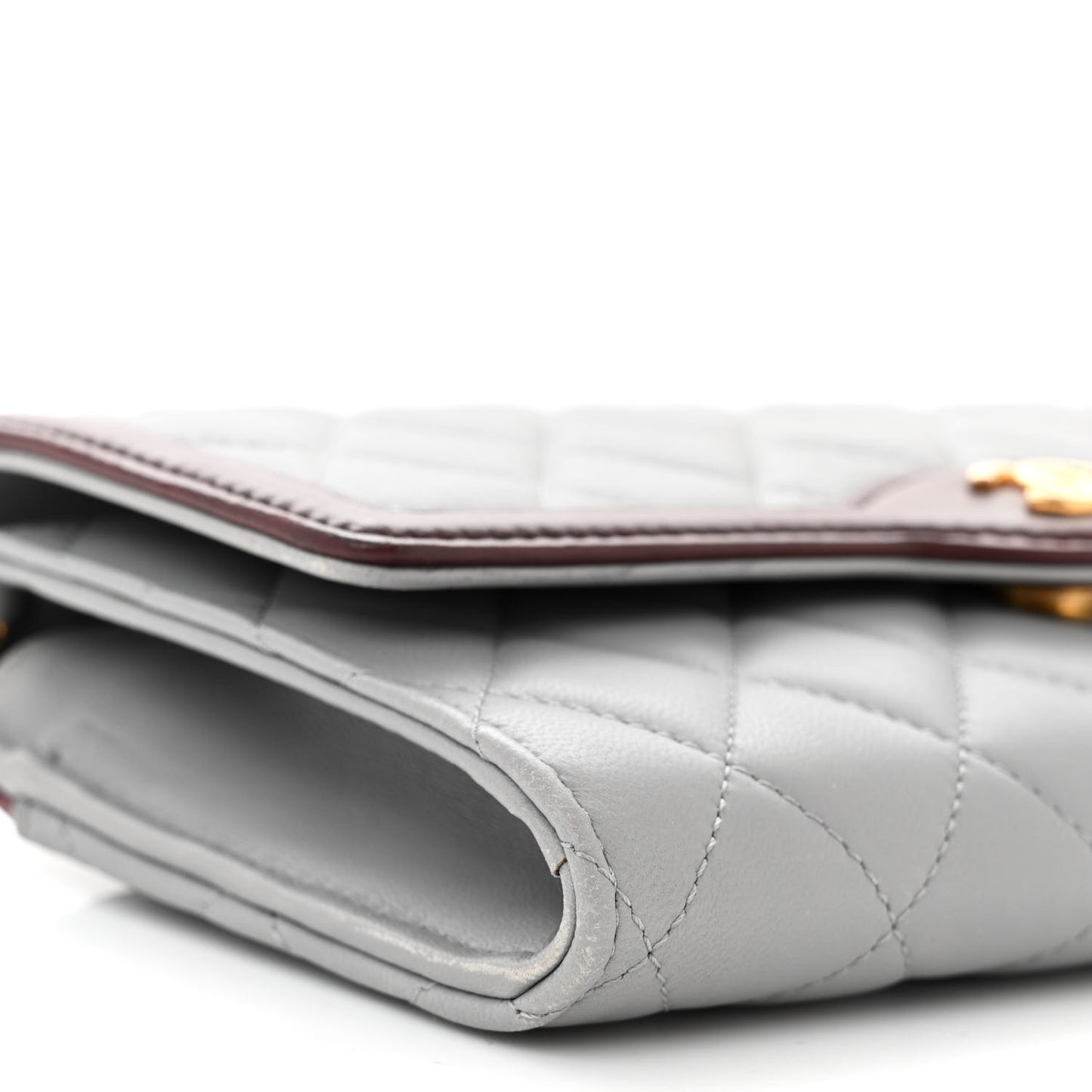 Lambskin Quilted Two Tone Clutch With Chain Grey Burgundy